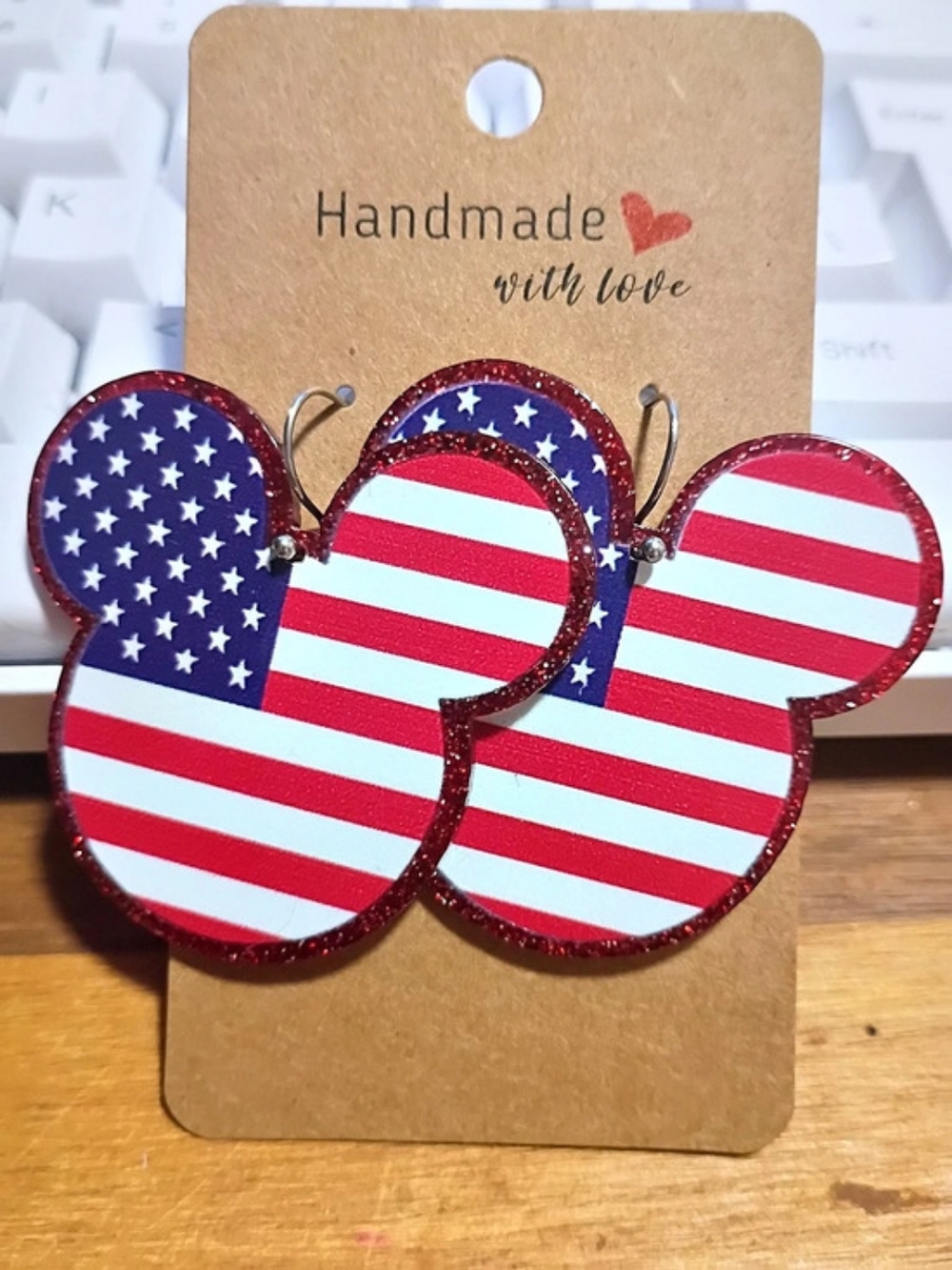 Patriotic Red White And Blue American Flag Mickey Mouse Ears Fashion Earrings